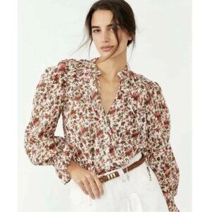 Free People Meant To Be Floral Ruffled Cotton Blouse in Vintage Combo